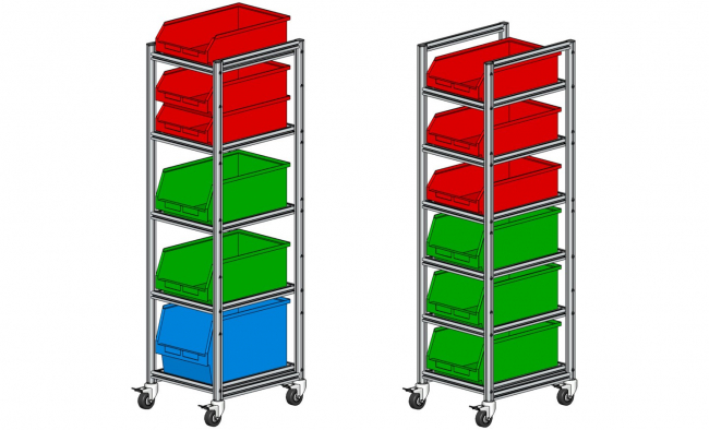 Behälterwagen für Sichtlagerkasten einreihig, Systemwagen für Eurobehälter KLT, Systemwagen für Eurobehälter, Packaging, Materialbereitstellung, Logistik, Intralogistik, Kommissionierwagen, Supermarktwagen