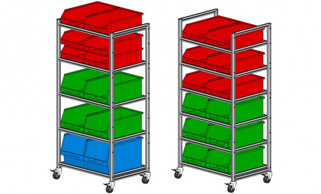 Behälterwagen für Sichtlagerkasten zweireihig, Systemwagen für Eurobehälter KLT, Systemwagen für Eurobehälter, Packaging, Materialbereitstellung, Logistik, Intralogistik, Kommissionierwagen, Supermarktwagen