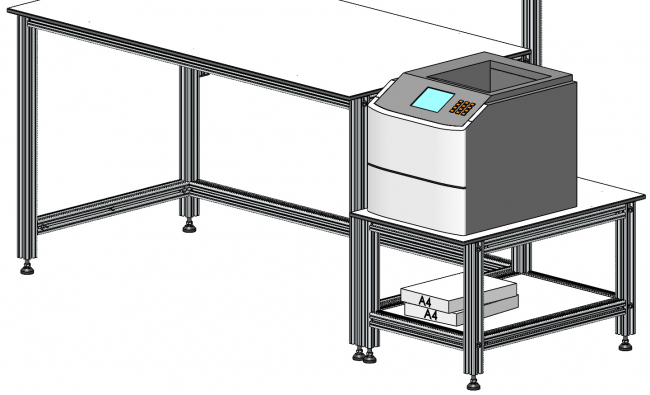 Zustelltisch, Anstelltisch, Druckertisch, Logistikplatz, Logistikarbeitsplatz, Versandplatz, Werkbank, Systemplatz, Montageplatz, Modular, Arbeitstisch, Arbeitsstation