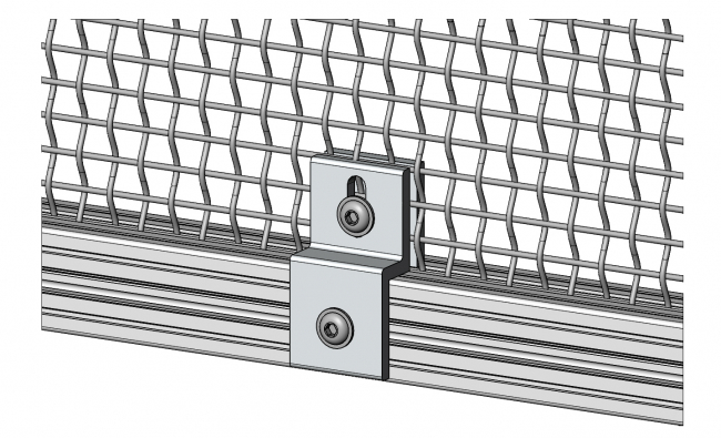 Gitterhalter, Halterung, Wellengitter, Zaun Halterung, Wellengitter, Zaun, Wellengitter, Flächenelement, Platten, Schreiben, Schutzeinhausung, einfassen, Klemmen, Dichten, Fixieren, Aluprofiltechnik