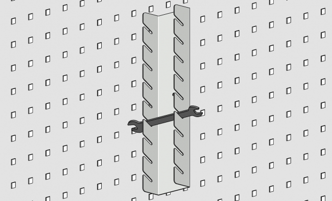 Gabelschlüsselhalter, Werkzeughalter, Toolholder, Werkzeugmanagement, Lochblech, Lochwand, Einhängewand, Hakenwand, Ordnung am Arbeitsplatz