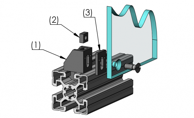 Uniblock Nut 10, Scheibenblock, Distanzblock Scheibenblock, Distanzblock, Wellengitter, Flächenelement, Platten, Schreiben, Schutzeinhausung, einfassen, Klemmen, Dichten, Fixieren, Aluprofiltechnik