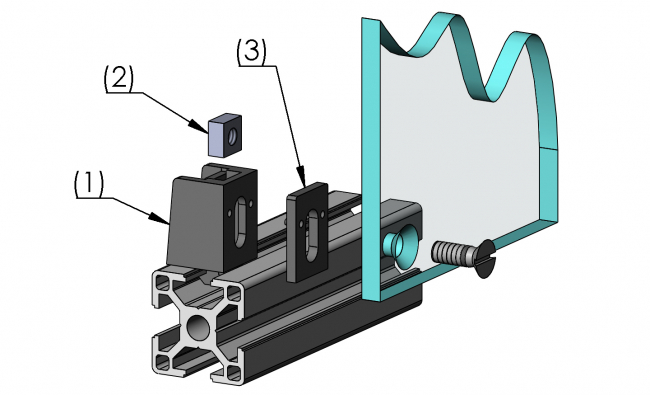 Uniblock Nut 8, Scheibenblock, Distanzblock Scheibenblock, Distanzblock, Wellengitter, Flächenelement, Platten, Schreiben, Schutzeinhausung, einfassen, Klemmen, Dichten, Fixieren, Aluprofiltechnik