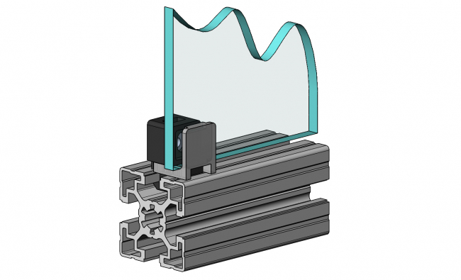 Scheibenblock, Distanzblock, Wellengitter, Flächenelement, Platten, Schreiben, Schutzeinhausung, einfassen, Klemmen, Dichten, Fixieren, Aluprofiltechnik