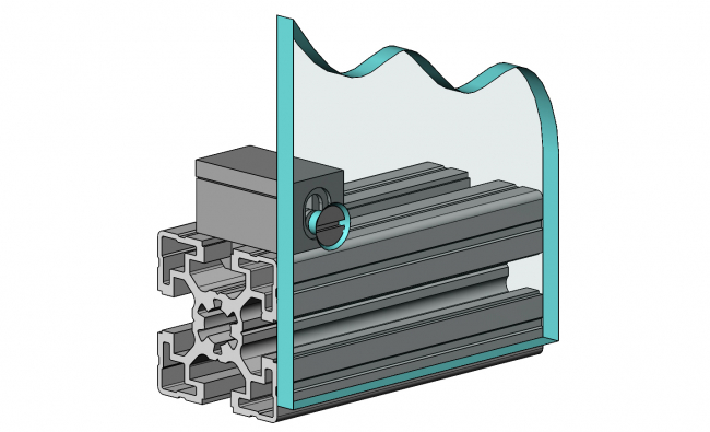 Scheibenblock, Distanzblock, Wellengitter, Flächenelement, Platten, Schreiben, Schutzeinhausung, einfassen, Klemmen, Dichten, Fixieren, Aluprofiltechnik