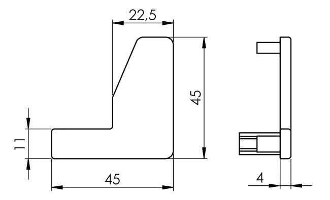 Abdeckkappe für Sonderprofil 100 1045, Profilzubehör, Aluminiumprofil, Systemprofil Profilzubehör, Aluminiumprofil, Systemprofil, Aluprofil, Maschinenbauprofil, Raster 20, Raster 30, Raster 40, Raster 45, Raster 50, Nut 6, Nut 8, Nut 10