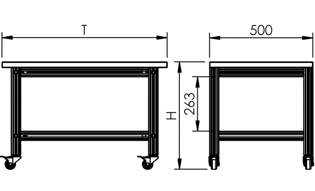 Beistelltisch auf Rollen, Zustelltisch, Anstelltisch, Druckertisch Zustelltisch, Anstelltisch, Druckertisch, rollbar, Logistikplatz, Logistikarbeitsplatz, Versandplatz, Werkbank, Systemplatz, Montageplatz, Modular, Arbeitstisch, Arbeitsstation