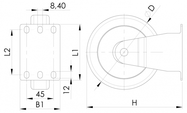 Bockrolle TPE, Rolle, Rad, Reifen Lenkrolle, Bockrolle, Feststeller, Rolle, Rückenloch, Rückenplatte, Bodenrollen, Reifen, Transport