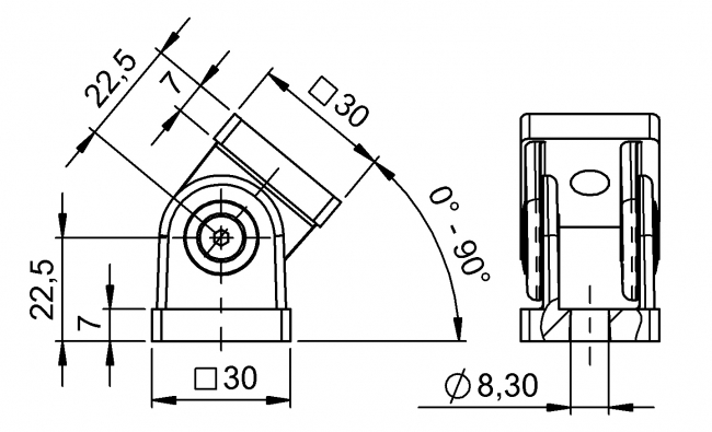 Gelenk 30x30, Winkelverbinder, Stufenlos Winkelverbinder, Gelenke Stufenlos, Gradverbinder, Schrägverbinder, Diagonalverbinder, Diagonalstrebe