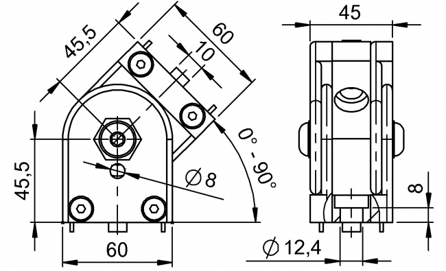 Gelenk 45x60, Winkelverbinder, Stufenlos Winkelverbinder, Gelenke Stufenlos, Gradverbinder, Schrägverbinder, Diagonalverbinder, Diagonalstrebe