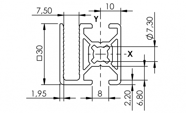 Einfassprofil, Rahmenprofil, Endprofil, Eckprofil, Aluminiumprofil, Systemprofil, Aluprofil, Maschinenbauprofil, Raster 30, Nut 8