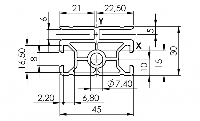 Klemmprofil 2N Nut 8, Einfassprofil, Rahmenprofil Klemmprofil 2N Nut 8, Einfassprofil, Rahmenprofil, Endprofil, Eckprofil, Aluminiumprofil, Systemprofil, Aluprofil, Maschinenbauprofil, Raster 30, Nut 8
