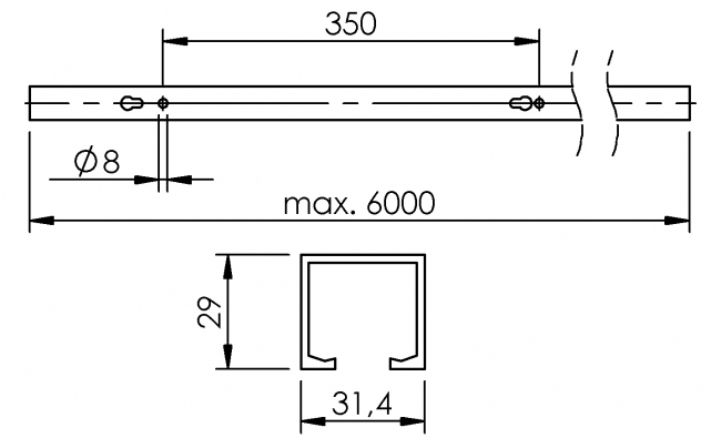 Schiene, Laufrolle, Hängeschiene, Aufhängung, Rolle, Laufkatze, Laufschlitten, Rollschiene, Abhängung, Balancer, Aufhängung, Laufschlitten