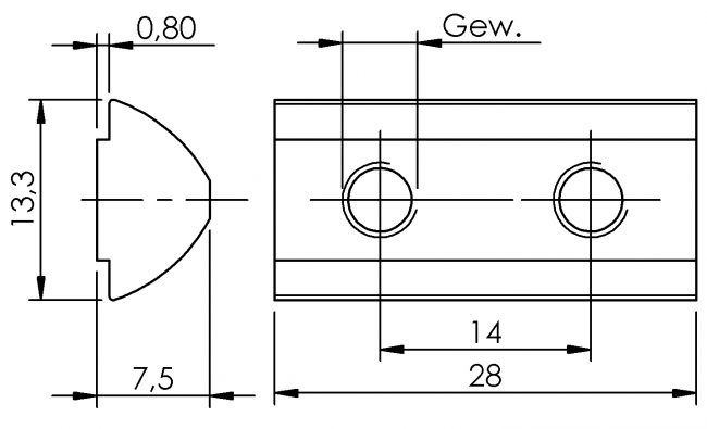 Nutenstein 2-fach Nut 8, Gewindeplatte, Rhombusstein Profilzubehör, NS, N-Stein, Gewindeplatte, Rhombusstein, fixierbar, feststellbar, anschlag, positionierbar, Aluprofiltechnik