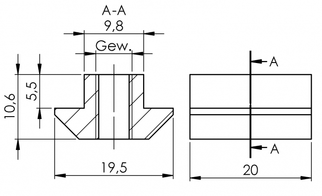 Nutenstein Nut 10, Gewindeplatte, Rhombusstein Profilzubehör, NS, N-Stein, Gewindeplatte, Rhombusstein, Aluprofiltechnik