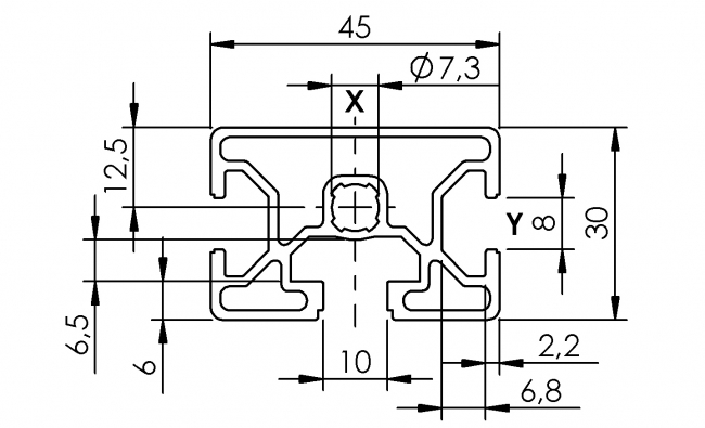 Profil 30 x 45 3N, Aluminiumprofil, Systemprofil, Maschinenbauprofil Profil 30 x 45 3N, Profil 30, Profil 45, Profil, Grundprofil, Aluminiumprofil, Systemprofil, Aluprofil, Maschinenbauprofil, Raster 30, Raster 45, Nut 8, Nut 10 Aluprofiltechnik