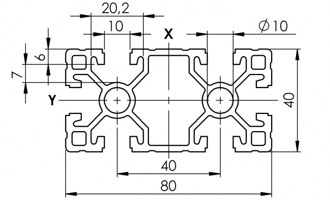 Profil 40 x 80, Aluminiumprofil, Systemprofil, Maschinenbauprofil Profil 40 x 80, Profil 40, Profil 80, Profil, Grundprofil, Aluminiumprofil, Systemprofil, Aluprofil, Maschinenbauprofil, Raster 40, Nut 10, Aluprofiltechnik