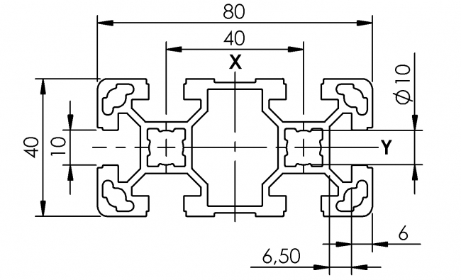Profil 40 x 80, Profil 40, Profil 80, Profil, Grundprofil, Aluminiumprofil, Systemprofil, Aluprofil, Maschinenbauprofil, Raster 40, Nut 10, Aluprofiltechnik