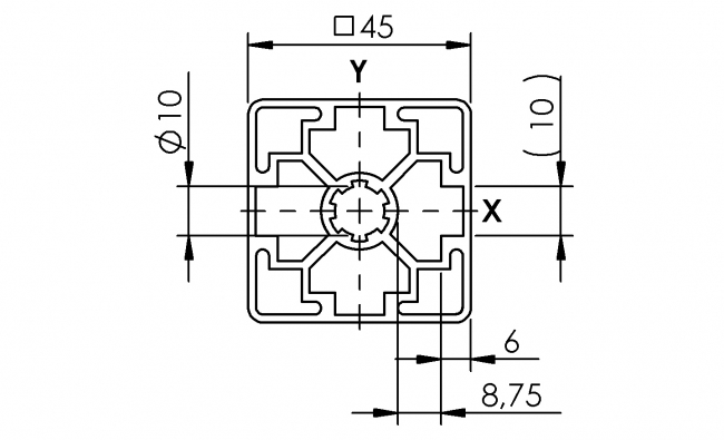 Aluminiumprofil, Systemprofil, Aluprofil, Maschinenbauprofil, Raster 45, Nut 10, Aluprofiltechnik