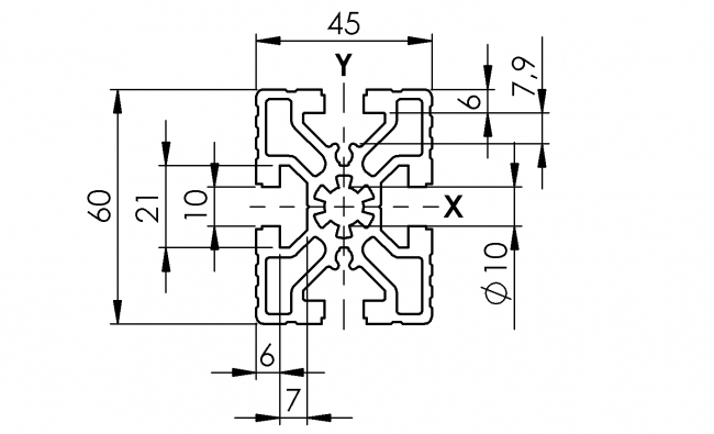 Profil 45 x 60, Aluminiumprofil, Systemprofil, Maschinenbauprofil Profil 45 x 60, Profil 45, Profil, Grundprofil, Aluminiumprofil, Systemprofil, Aluprofil, Maschinenbauprofil, Raster 45, Nut 10, Aluprofiltechnik