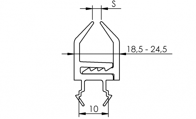 Schutzscheibenprofil, Flächenelement, Türenelement Flächenelement, Türenelement, Platten, Scheiben, Schutzeinhausung, einfassen, Klemmen, Dichten, Fixieren