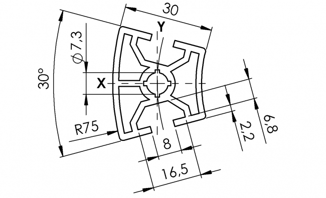 Winkelprofil 30 x 30°, Aluminiumprofil, Systemprofil, Maschinenbauprofil Winkelprofil 30 x 30°, Profil 30, Profil, Grundprofil, Winkel, Winkelprofil