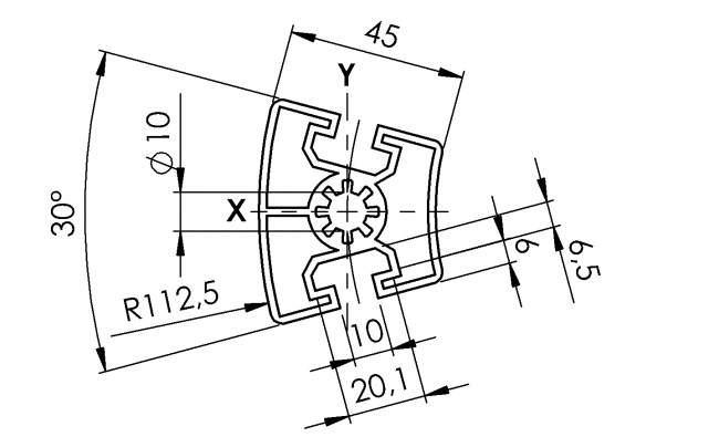 Winkelprofil 45 x 30°, Aluminiumprofil, Systemprofil, Maschinenbauprofil Winkelprofil 45 x 30°, Winkelprofil 45, Winkelprofil, Profil, Grundprofil