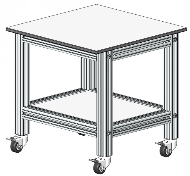 Beistelltisch auf Rollen, Zustelltisch, Anstelltisch, Druckertisch Zustelltisch, Anstelltisch, Druckertisch, rollbar, Logistikplatz, Logistikarbeitsplatz, Versandplatz, Werkbank, Systemplatz, Montageplatz, Modular, Arbeitstisch, Arbeitsstation